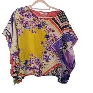 Cabi multicolor floral kimono silk top